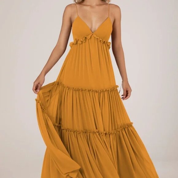 SORELLA VITA Dresses & Skirts - Sorella Vita Golden Yellow Boho Chiffon Gown – Size 14